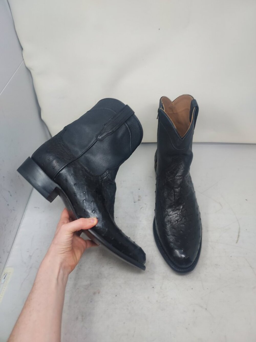 TECOVAS MENS Onyx Black Dean Ostrich Zip Cowboy Boot